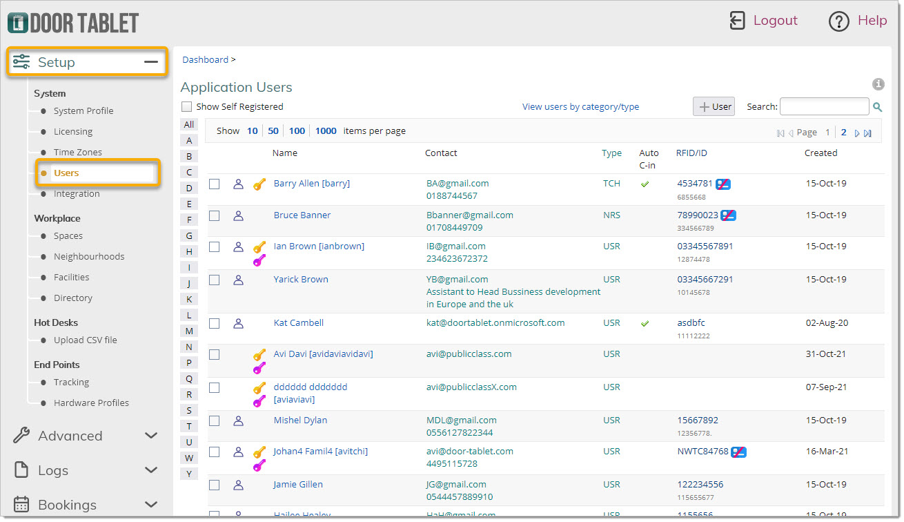 When you or users register NFC tags/cards, these are saved to the Door Tablet admin database.