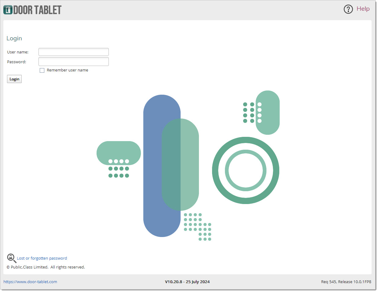 Door Tablet server login page for administrator access