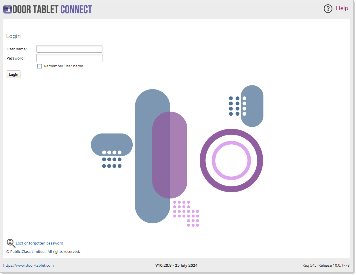 Door Tablet CONNECT login screen for administrator authentication