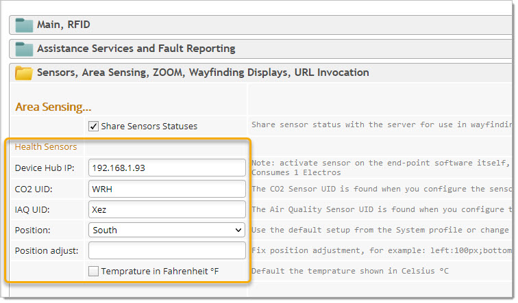 For wayfinding displays (note that you cannot supply UID for Motion Sensors)