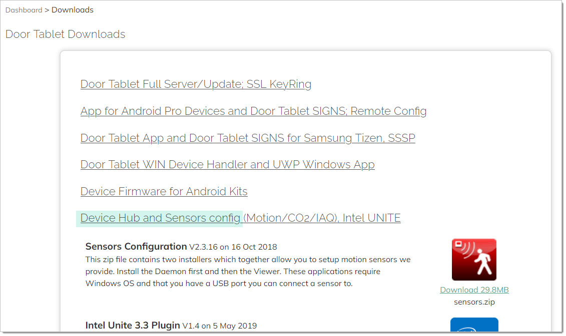 Downloads in the door-tablet.com downloads area: