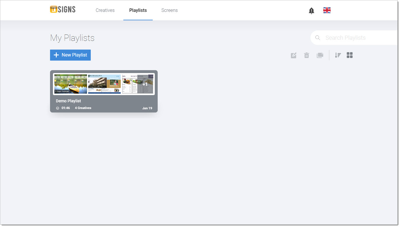 When you are done creating your "Creatives" you can put them all together in Playlists. Playlists are assigned to screens, which become selectable from players.