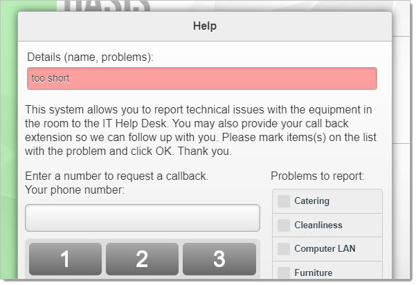 When you set the "Ask for details" to Users must type details, user have to type at least 20 chars.