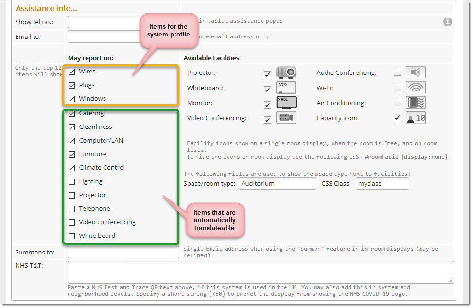 In spaces and neighborhoods in the Web UI, you can specify what may be reported on: