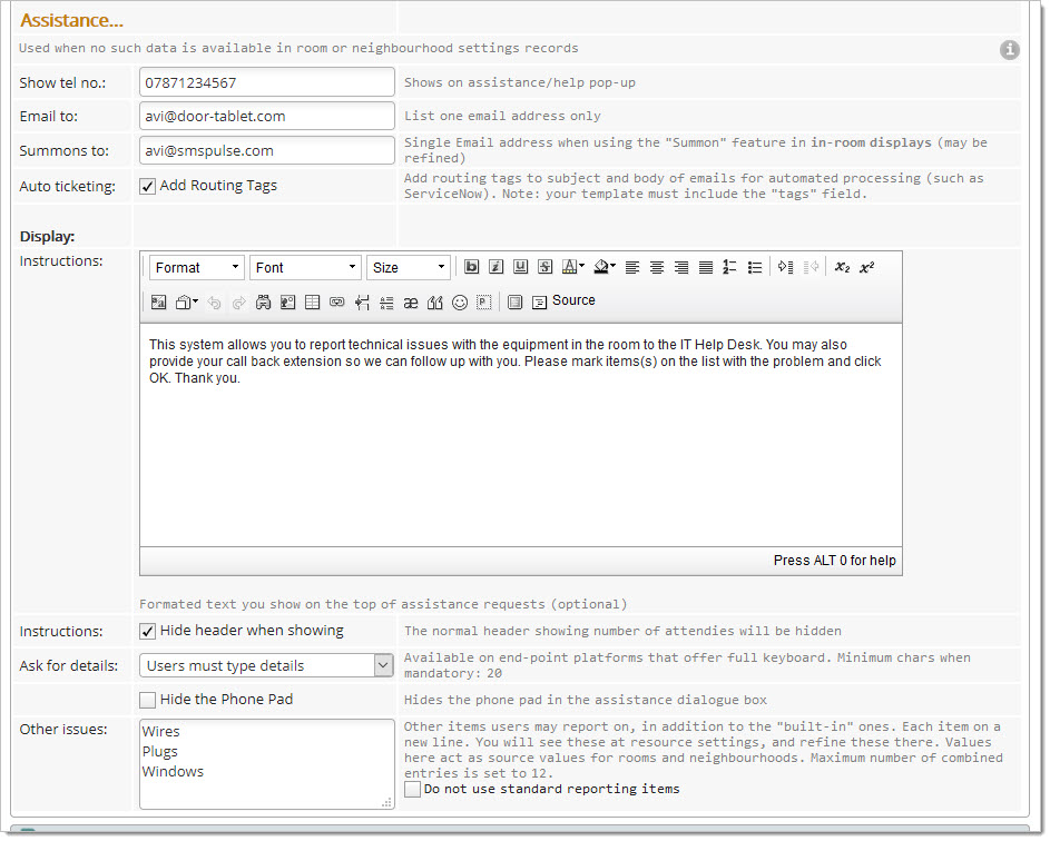 From Door Tablet V8.4.8 you can also specify your own list of items that will show like the standard items to the end users. These items will not change when