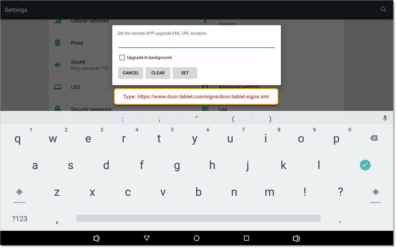When you set up the app to be installed from your own server you will need to download it from door-tablet.com. The package you install is provided as a zip