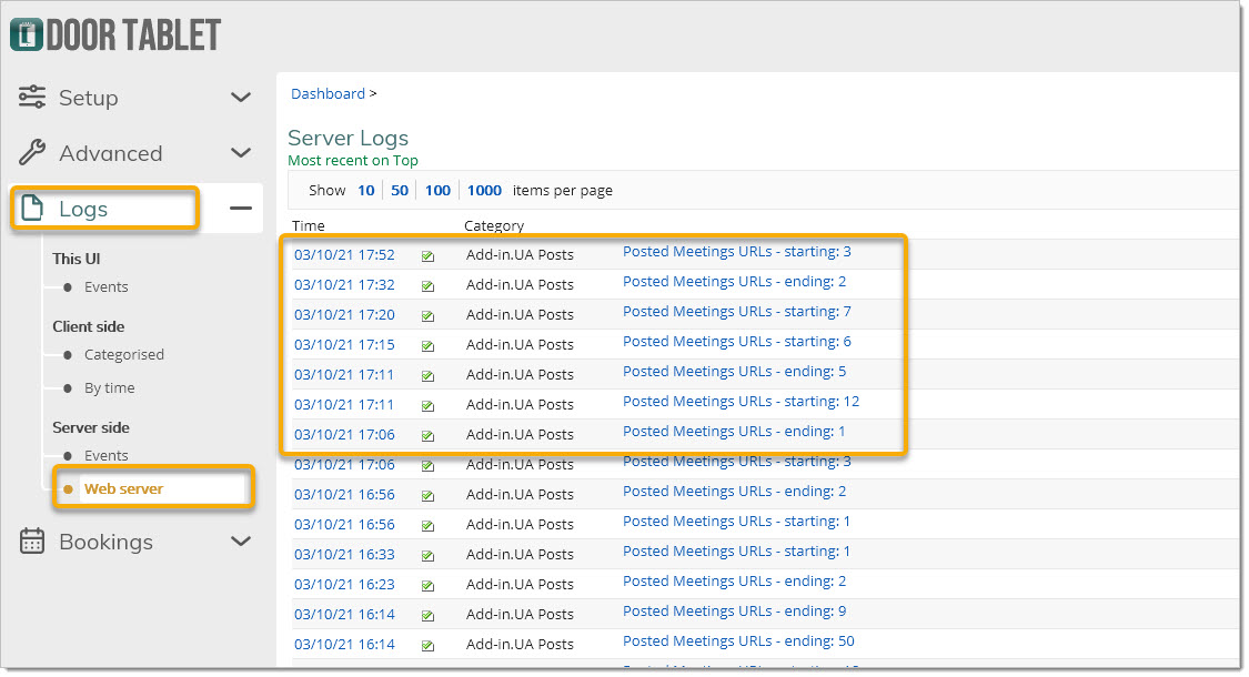 Once the add-in has posted to UA, the following log entries will become available: