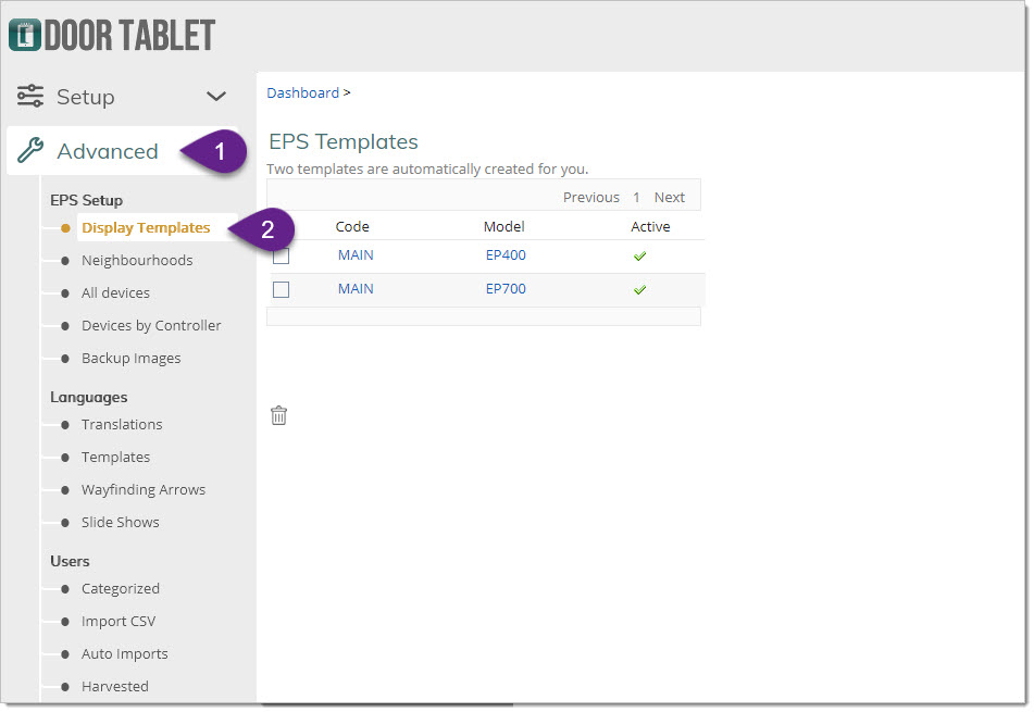 Click on 'Advanced' to see the new EPS Setup Sub Menu: