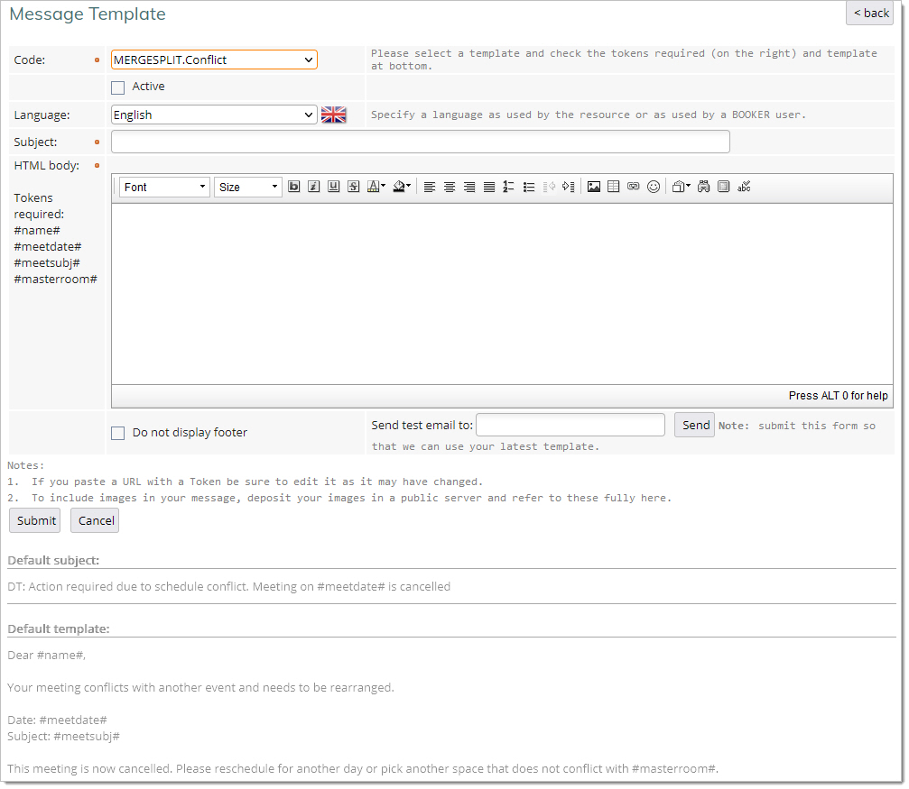 You can modify the email template, using the standard Door Tablet template features. The template code used here is: MERGESPLIT.Conflict