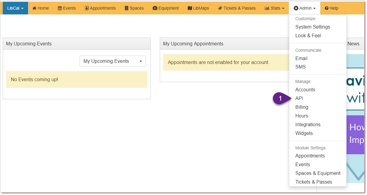 To obtain the above items head to LibCal and login as an Administrator.