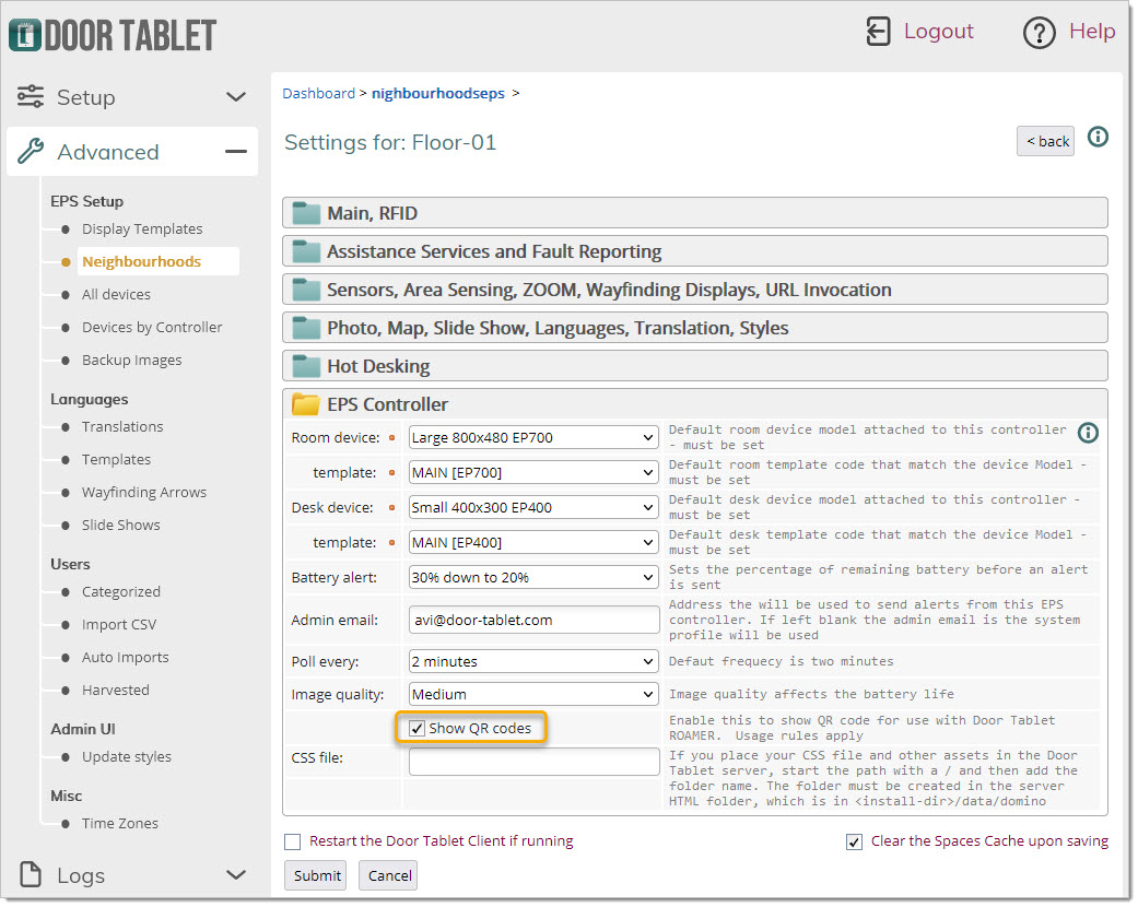The main control appears in the EPS Control setting record: