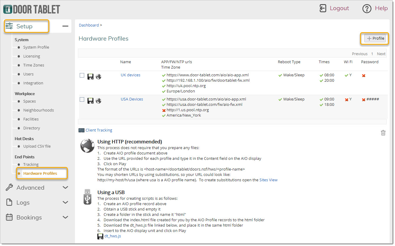 Open the dashboard, then click "+ Profile" to create a new document: