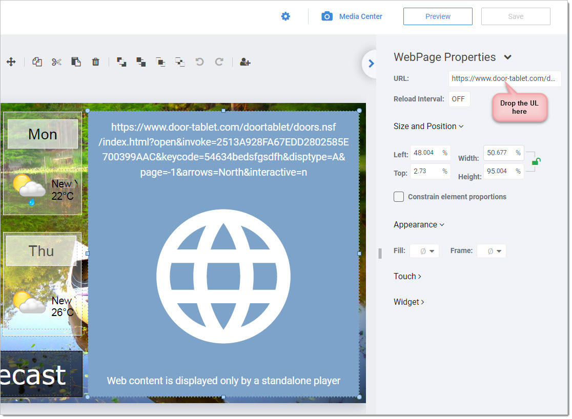 In Door Tablet neighbourhood settings, copy the Wayfinding URL, and associate it with the web Widgit.