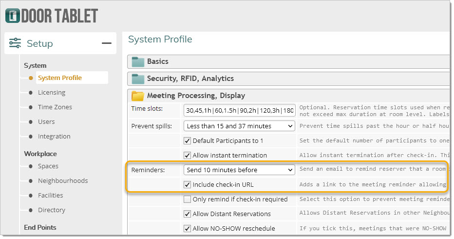 In the System profile, make the following selection: