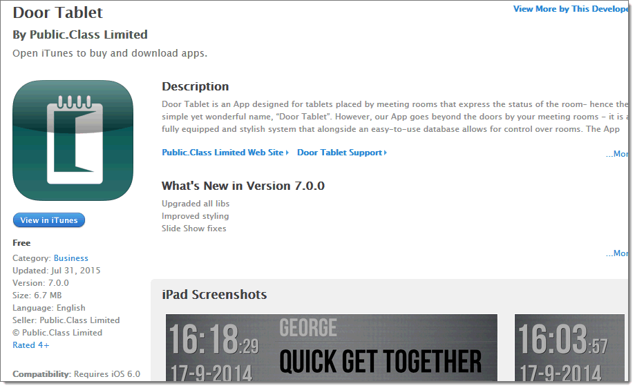 Apple App Store listing for the Door Tablet meeting room booking app