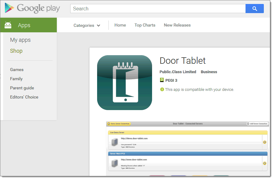 Google Play Store listing for the Door Tablet meeting room booking app