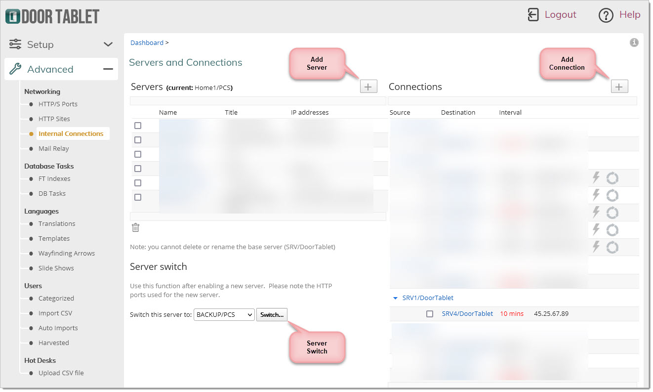The following page will show. You will see your existing server, connections, server switcher and the tests legend.