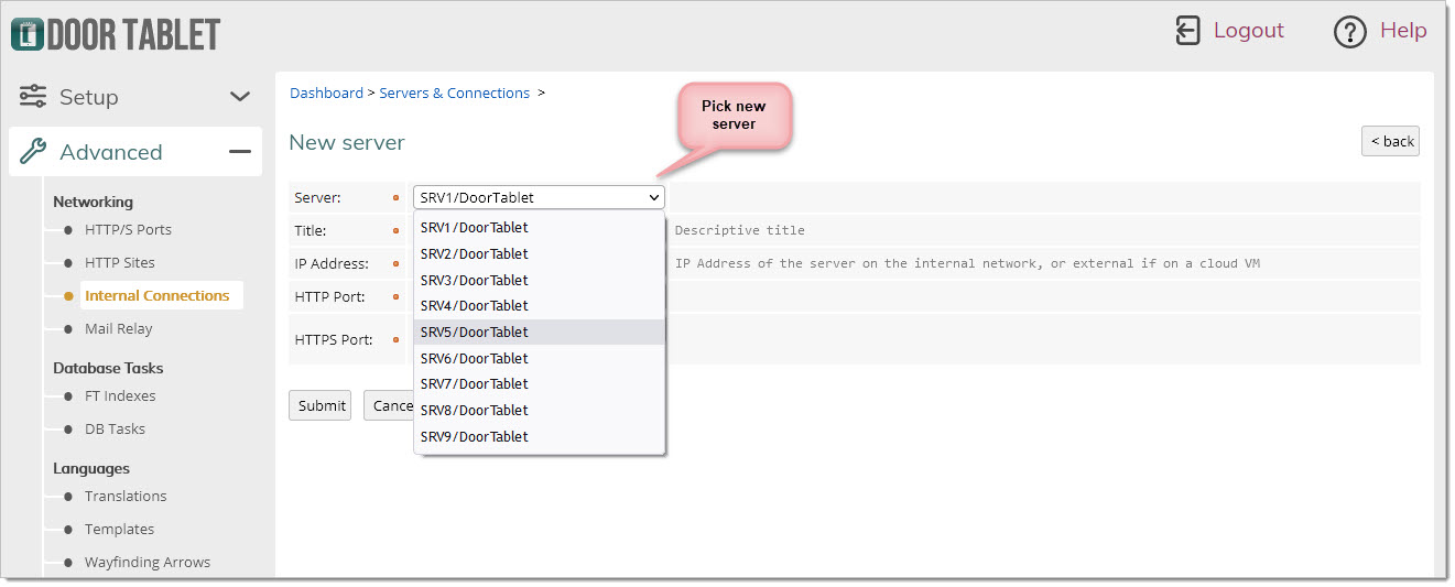 By clicking on the plus next to "Servers" you can add a server as follows: