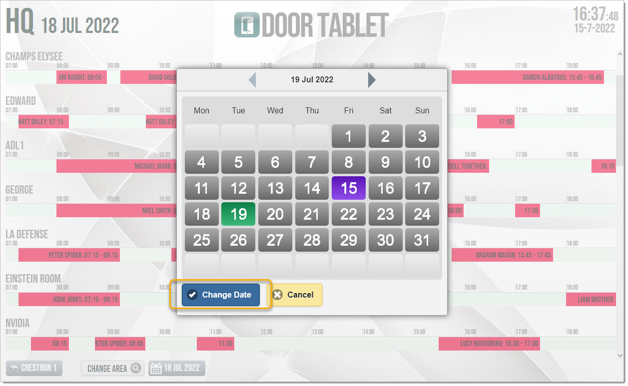 You may also change the date by touching the "Change Date" button.