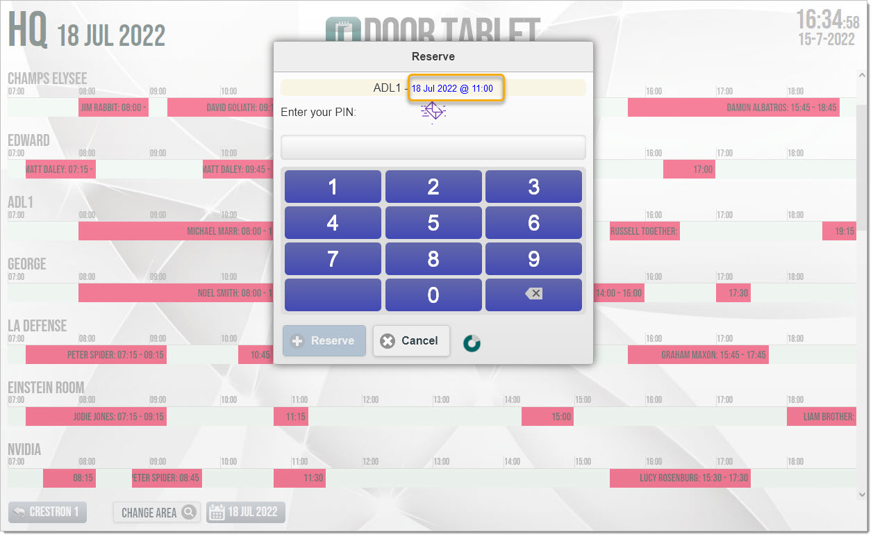 Touch on free space to start the booking. The start time depends on where you touch the free space...