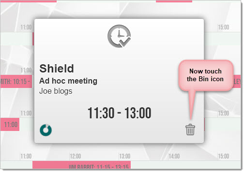Touch the reservation, then the Bin icon