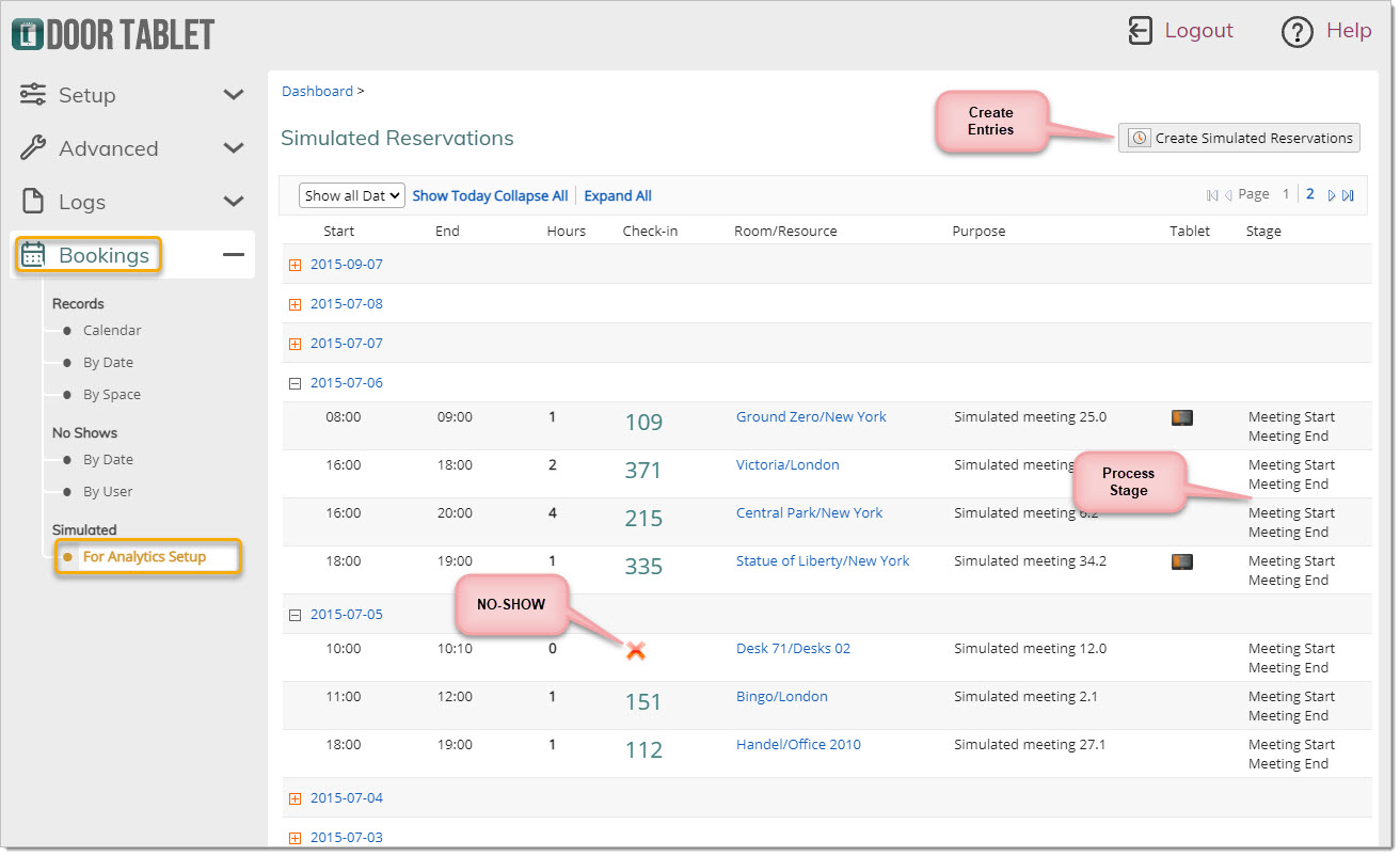 Click on "Bookings" then "Simulated/For Analytics Setup"