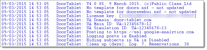 When Door Tablet starts or restart it will report its setup: