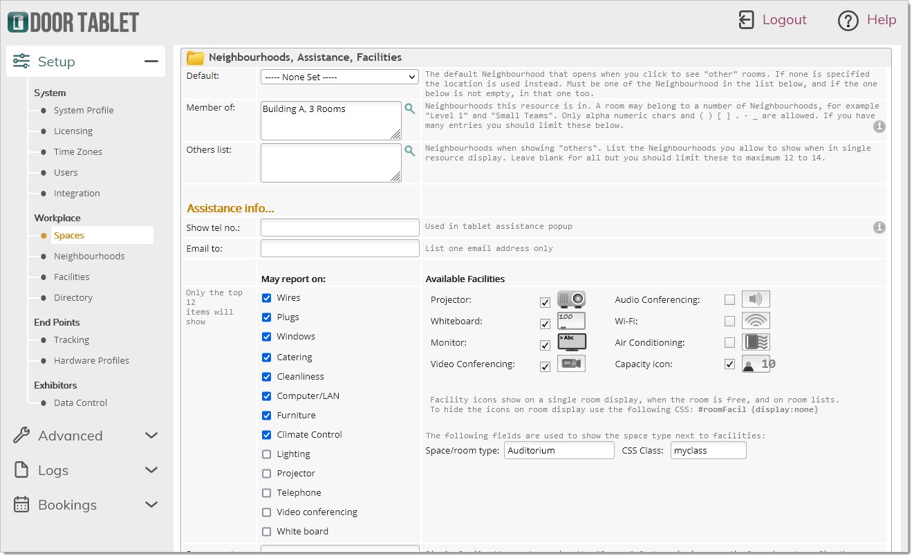 Where to set up Assistance information in the Door Tablet Web UI
