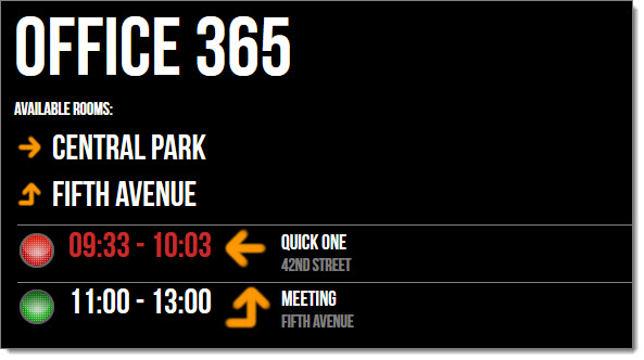 Looking at an Airport Display, arrows are shown next to free meeting spaces and actual meetings.