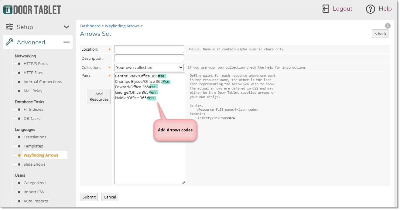 Click "Add Selected" and now add arrow codes: