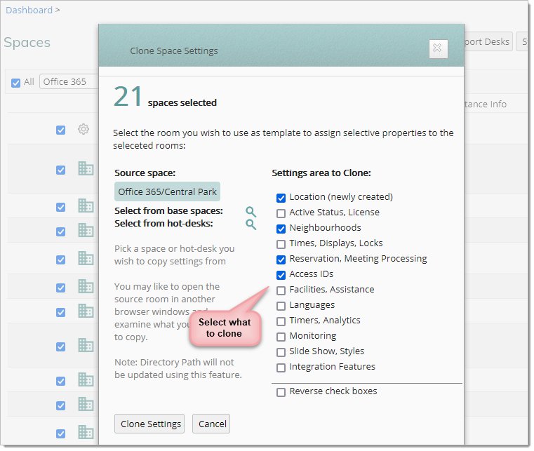 Selecting the settings you want to clone in the Web UI