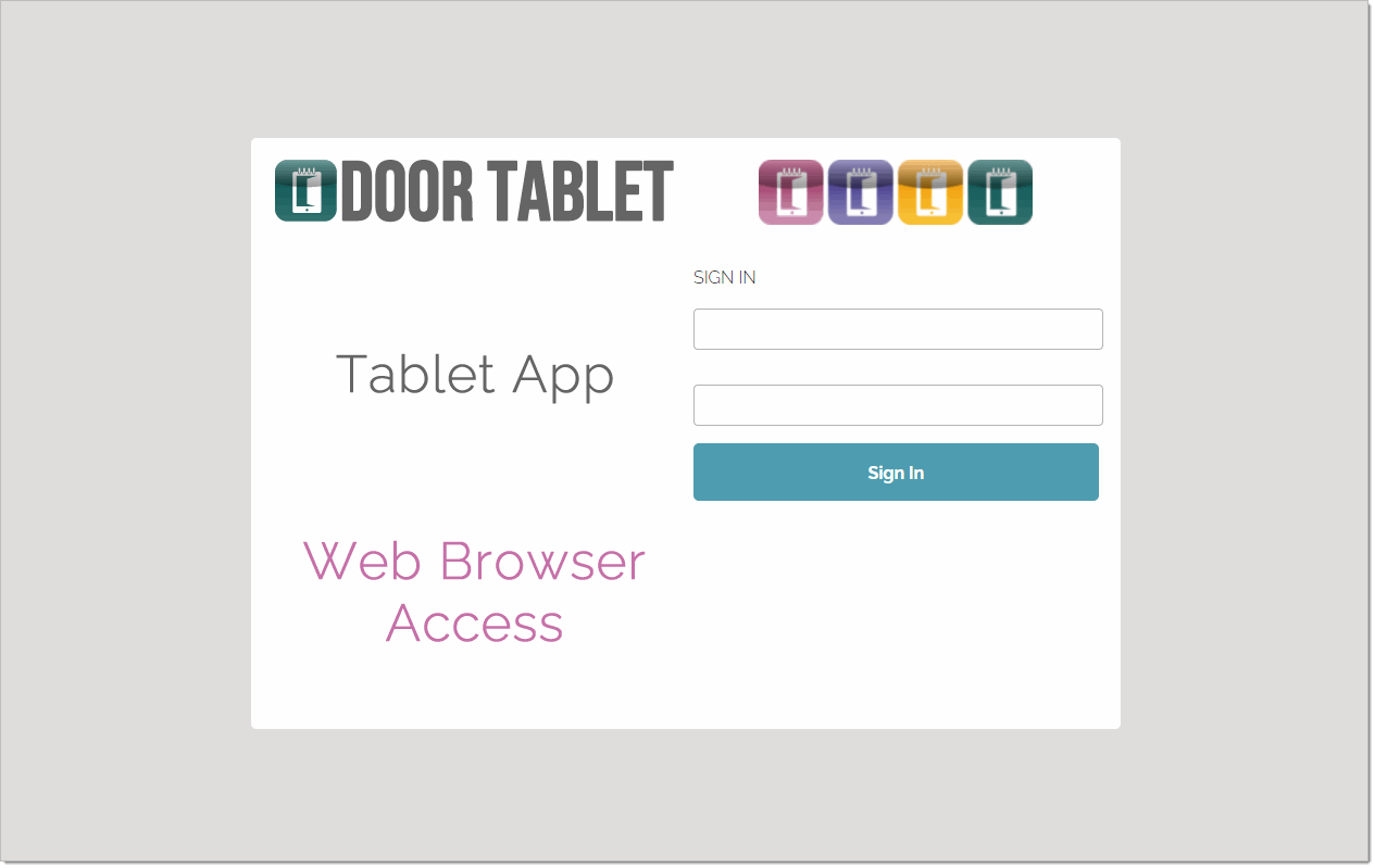 Door Tablet tablet application login page for web browser access
