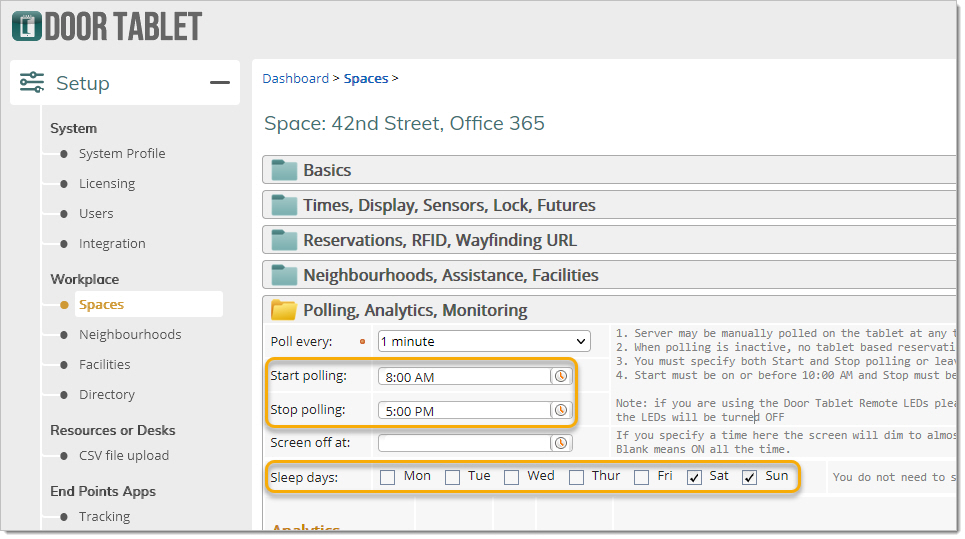 To set your schedule you do so for each space where a ProDVX device is installed