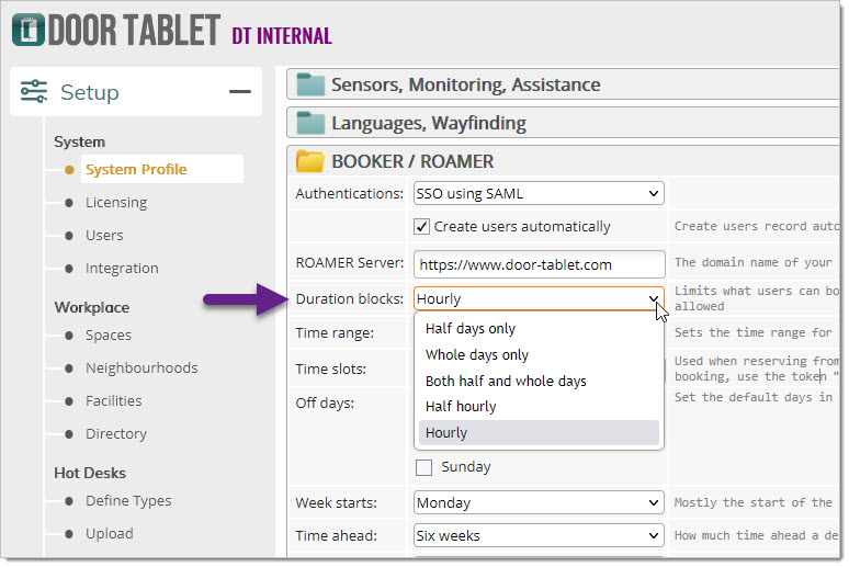 Configure time slots and other options