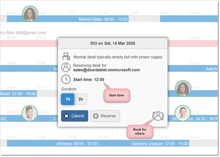 Note: A person may be unavailable if they are already booked, even in another area.