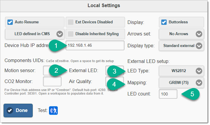 Finally, click on 'Local Settings' to make the final configuration of the LEDs...