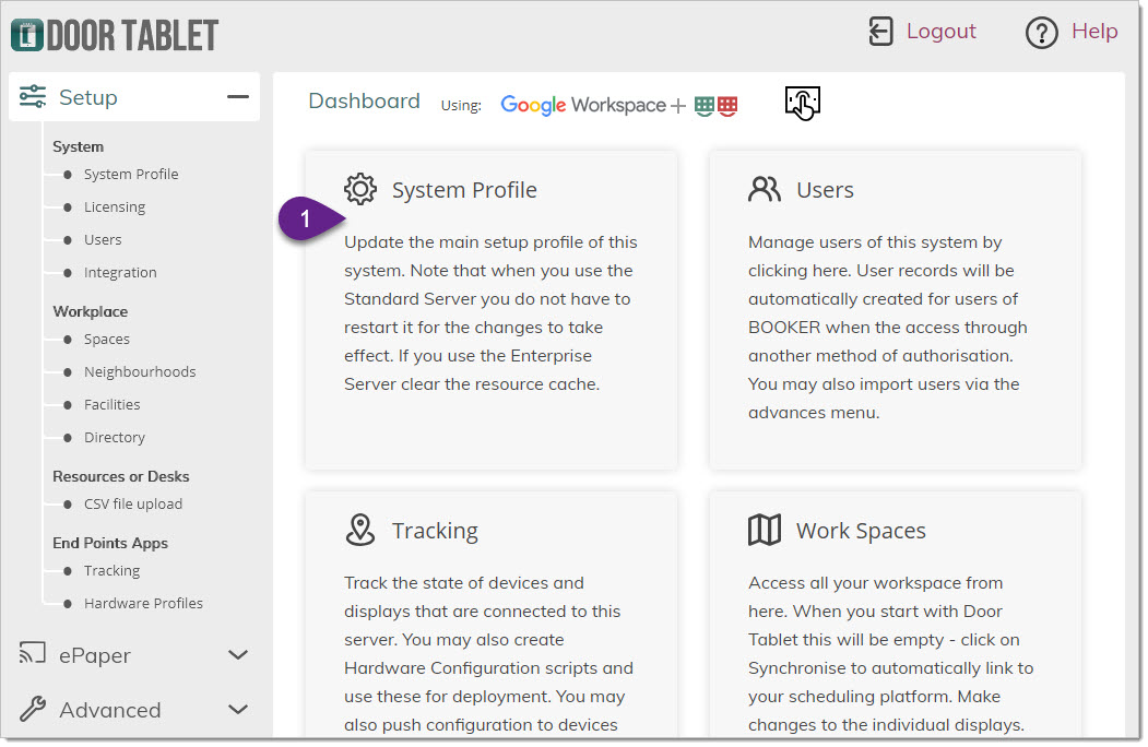 The system dashboard will open, click on "System Profile":