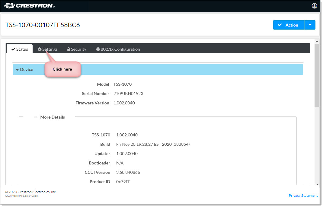 Your device shows the dashboard