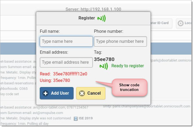 To perform repeat tests touch the card symbol or the field that shows the code. If you set truncation in the system profile, this will show too.