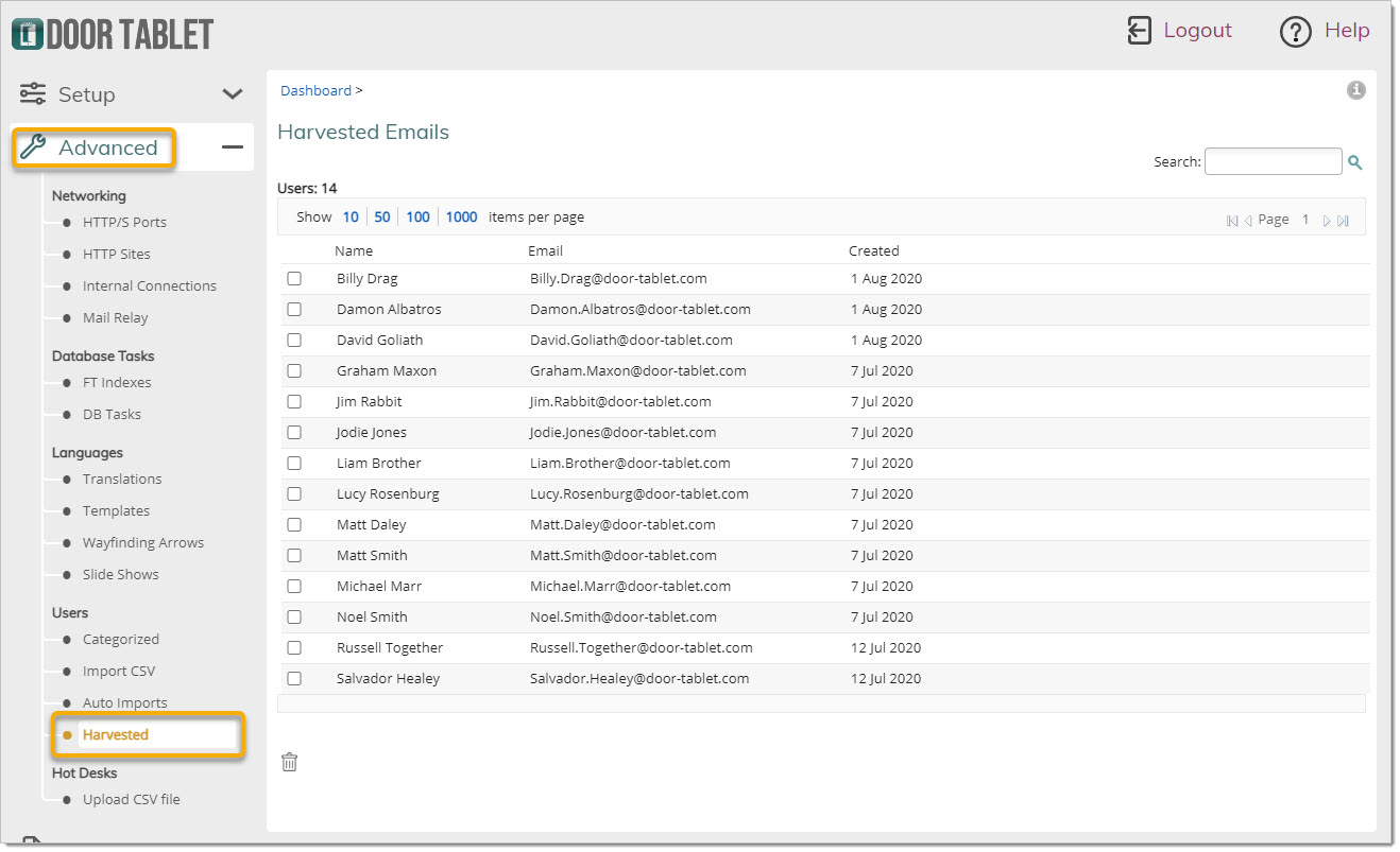 You may remove harvested entries by opening the list of harvested emails, and deleting selected entries. The list of harvested emails and names will show like