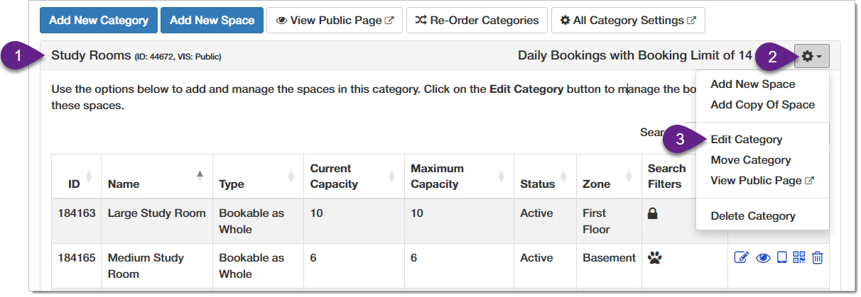 Once you have the location open, edit the categories...
