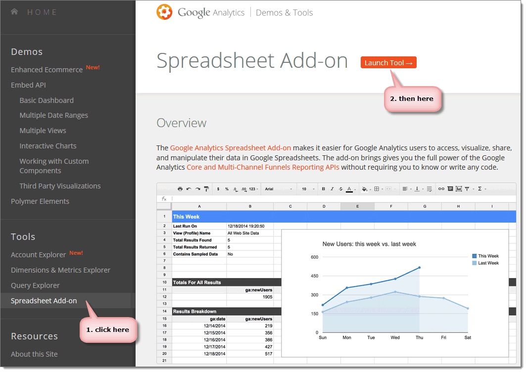 Open the above URL and click on " Spreadsheet Add-on" and then "Launch Tool".
