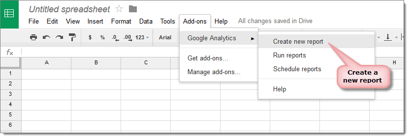 The spreadsheet will appear, click on "Create new report":
