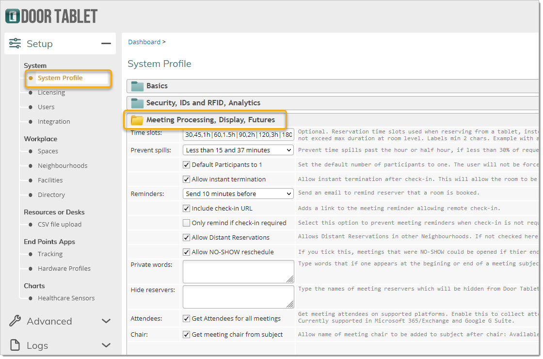 Open the System Profile and under Meeting Processing, Display, Futures