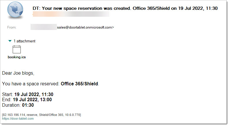 Door Tablet will email you a record of your booking. You can import the booking by launching the ICS file attached.
