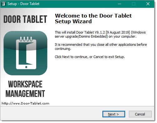 Door Tablet Setup Wizard for upgrading an existing server installation on Windows