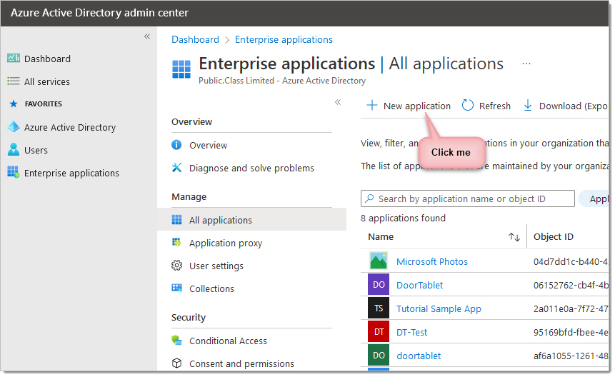 Click on New application
