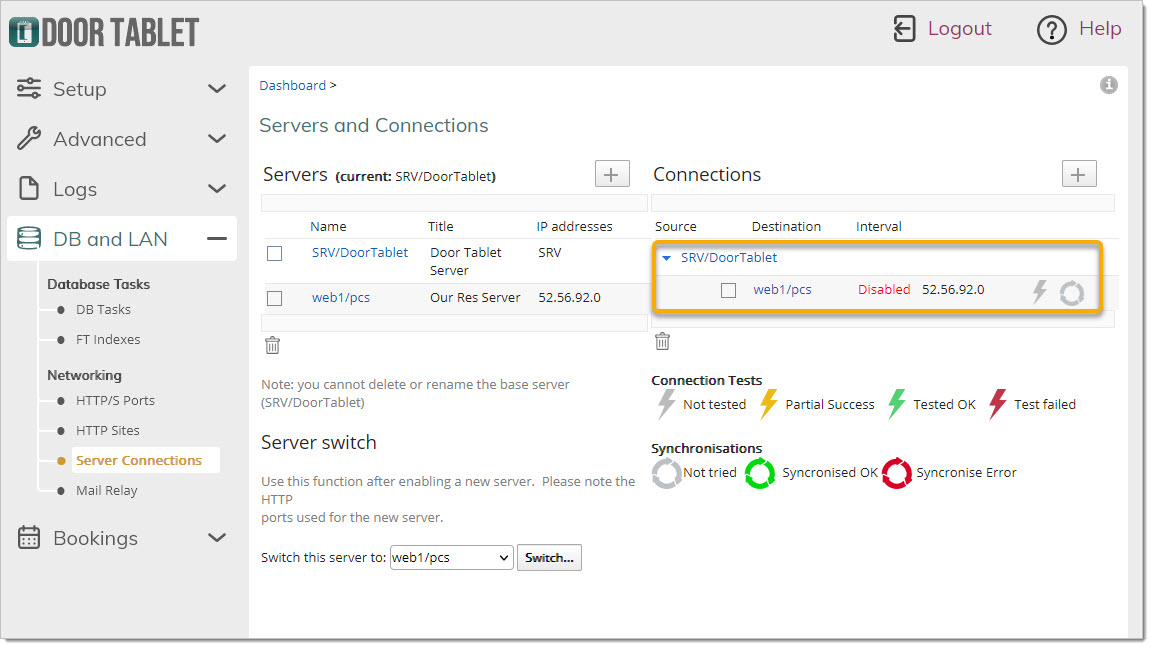 You now have the connection record you need in order for the Door Tablet server to be able to connect with your server: