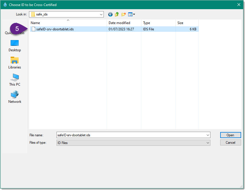 Click on OK and then select the safe ID file we provide: